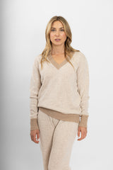 Oatmeal Ribbed V-Neck Jumper