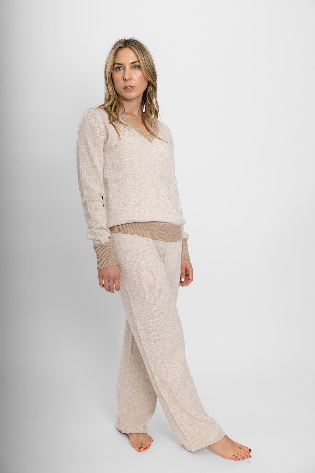 Oatmeal Ribbed V-Neck Jumper