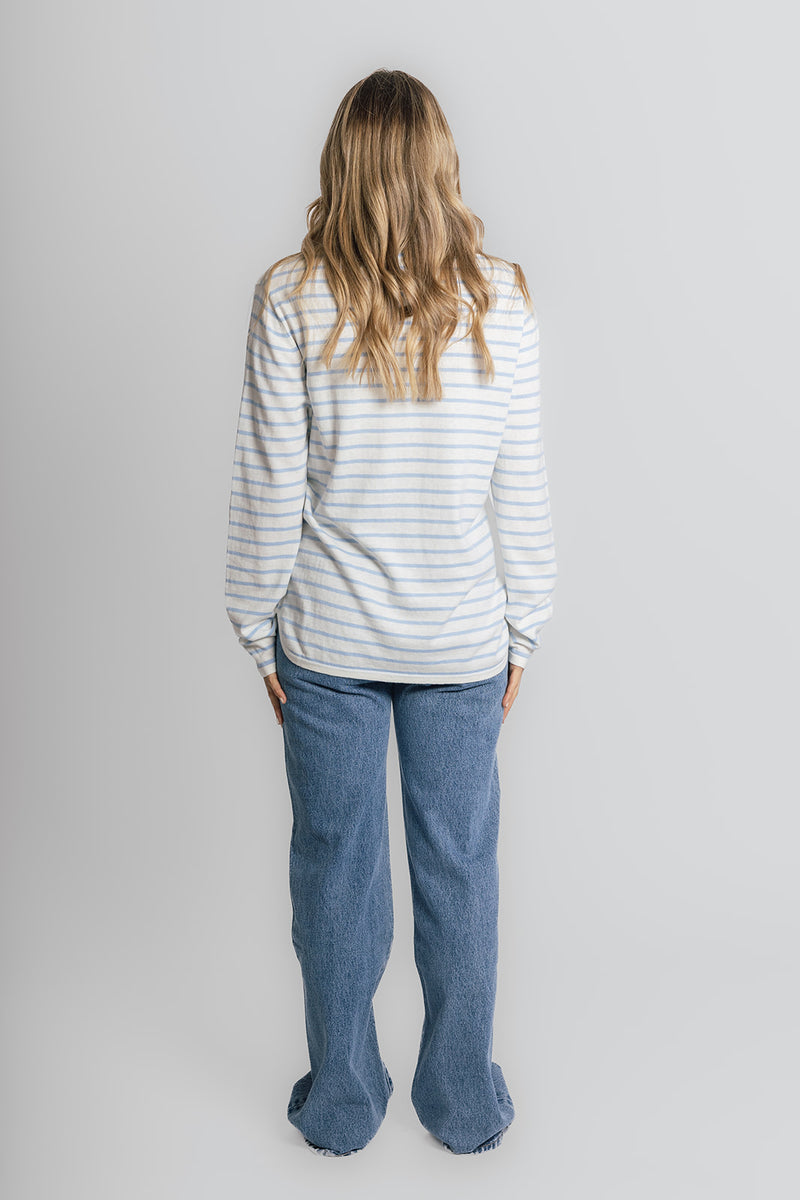 Cotton Cashmere White and Baby Blue Stripe Swing
