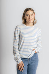 Cotton Cashmere White and Baby Blue Stripe Swing