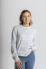Cotton Cashmere White and Baby Blue Stripe Swing