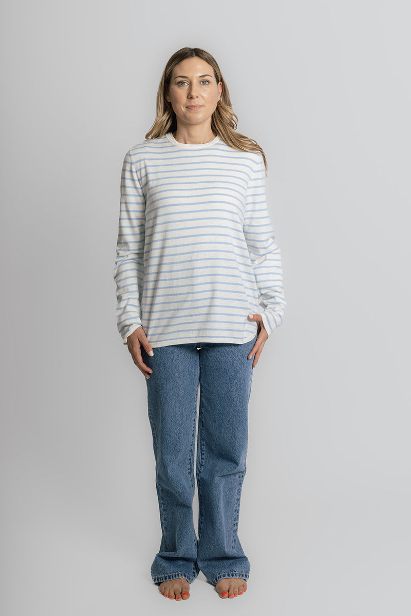 Cotton Cashmere White and Baby Blue Stripe Swing