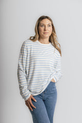 Cotton Cashmere White and Baby Blue Stripe Swing