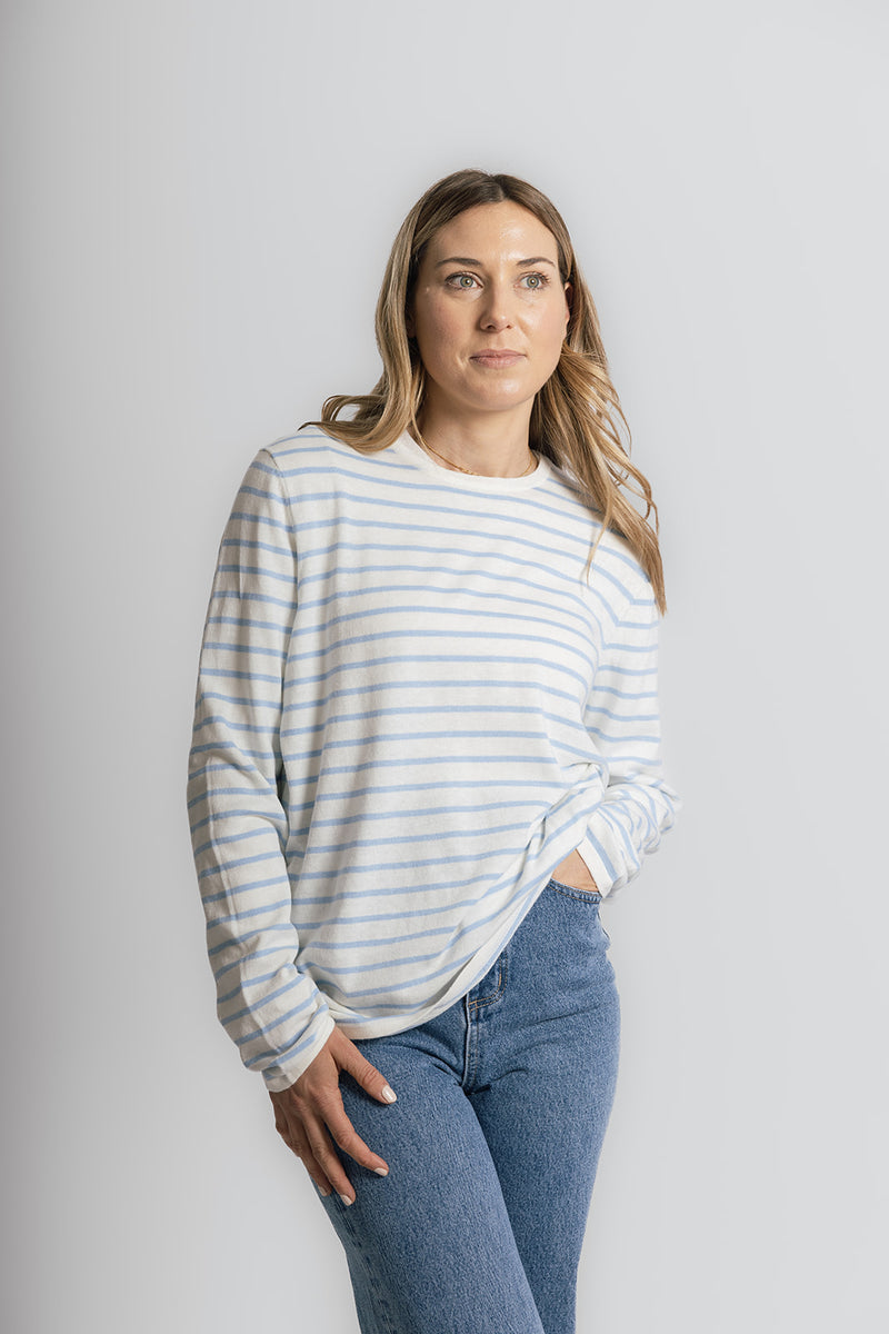Cotton Cashmere White and Baby Blue Stripe Swing