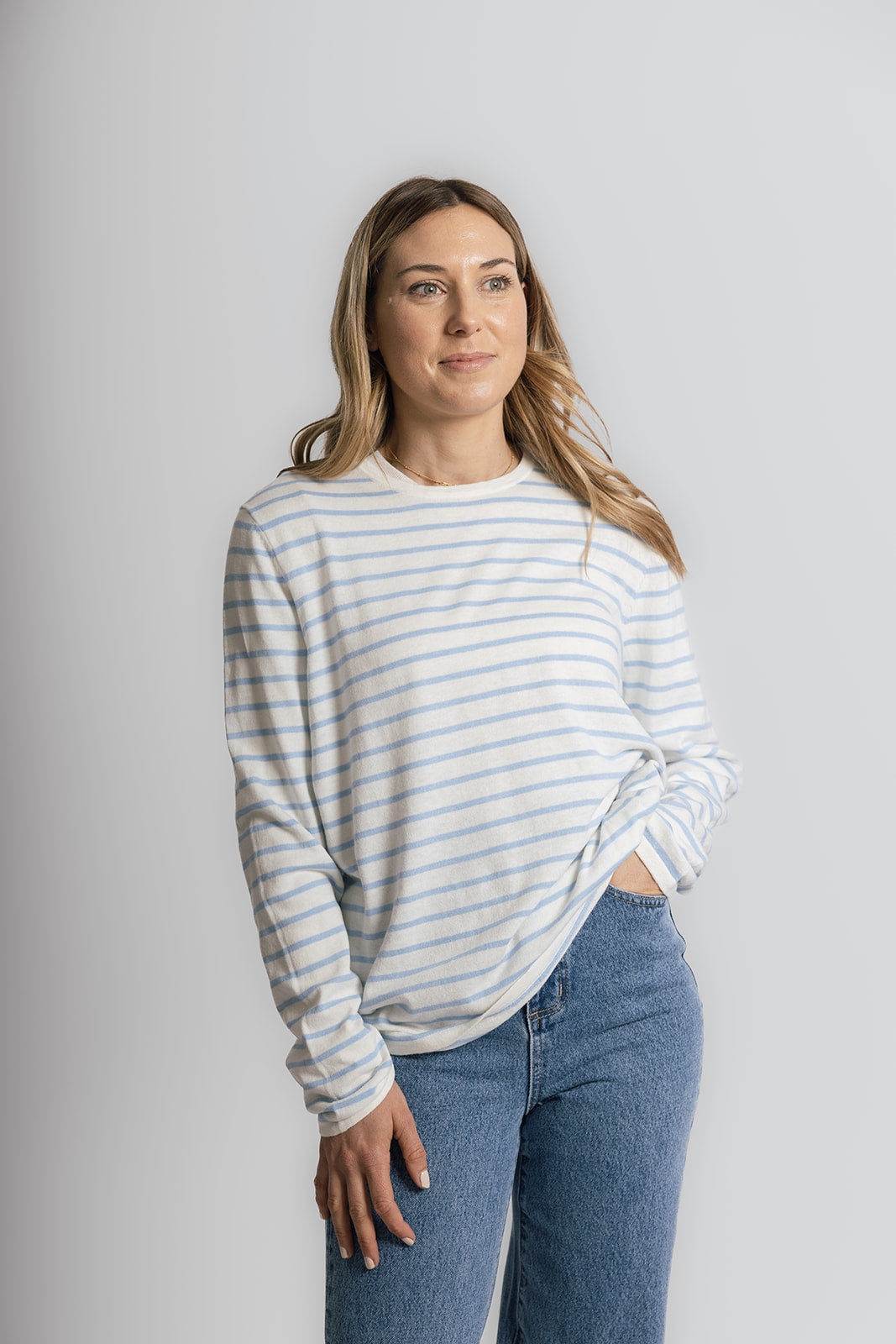 White and Baby Blue Stripe Swing