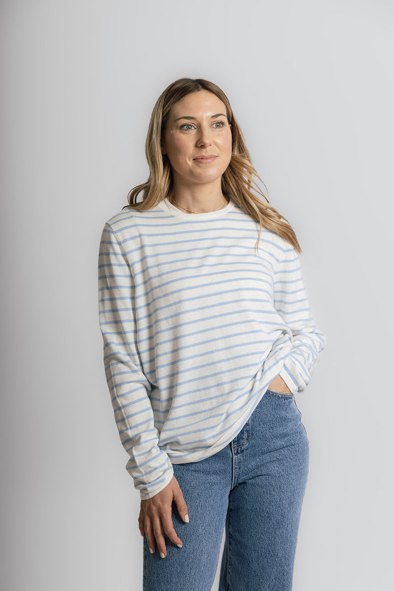 Cotton Cashmere White and Baby Blue Stripe Swing