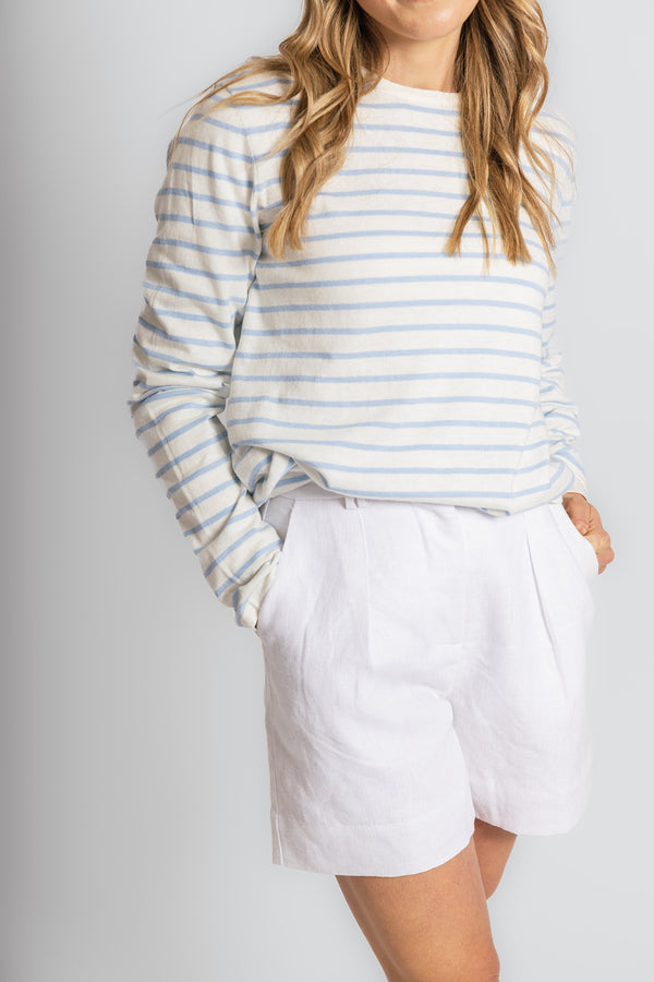Cotton Cashmere White and Baby Blue Stripe Swing