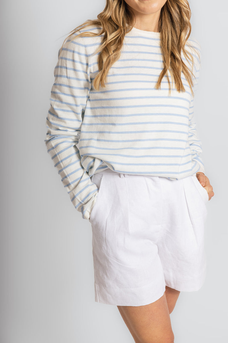 Cotton Cashmere White and Baby Blue Stripe Swing