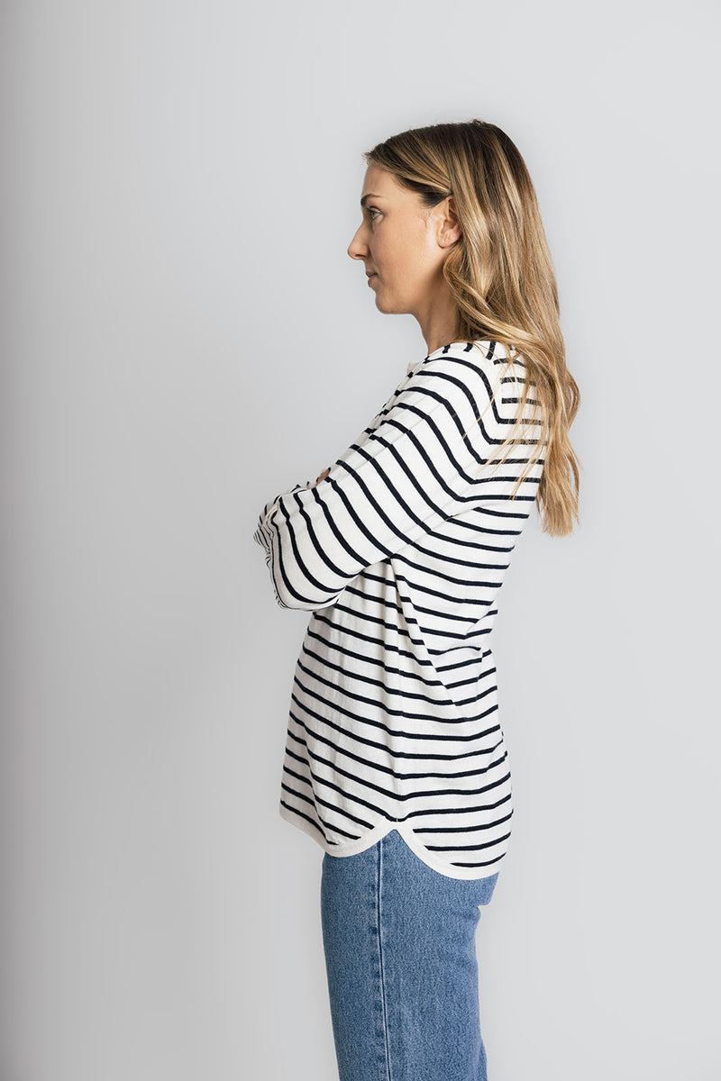 Cotton Cashmere White and Navy Stripe Swing