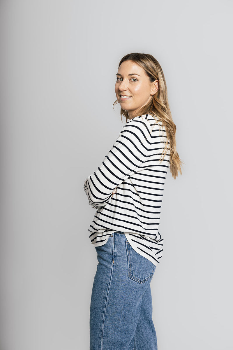 Cotton Cashmere White and Navy Stripe Swing