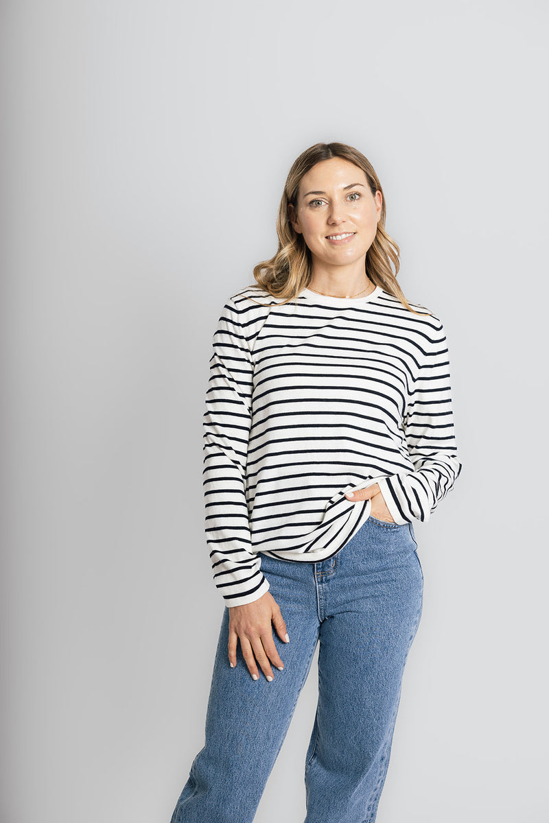 Cotton Cashmere White and Navy Stripe Swing