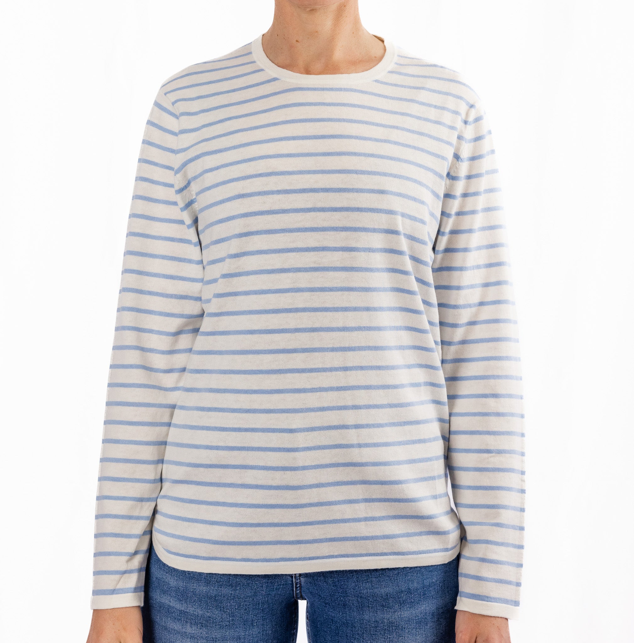 Cotton Cashmere White and Baby Blue Stripe Swing