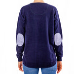 Load image into Gallery viewer, Navy Swing Jumper with Blue and White Stripe Patches
