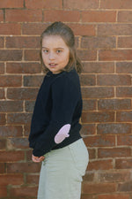 Load image into Gallery viewer, Navy Florence Crew Neck Jumper with Pink and White Stripe Patches
