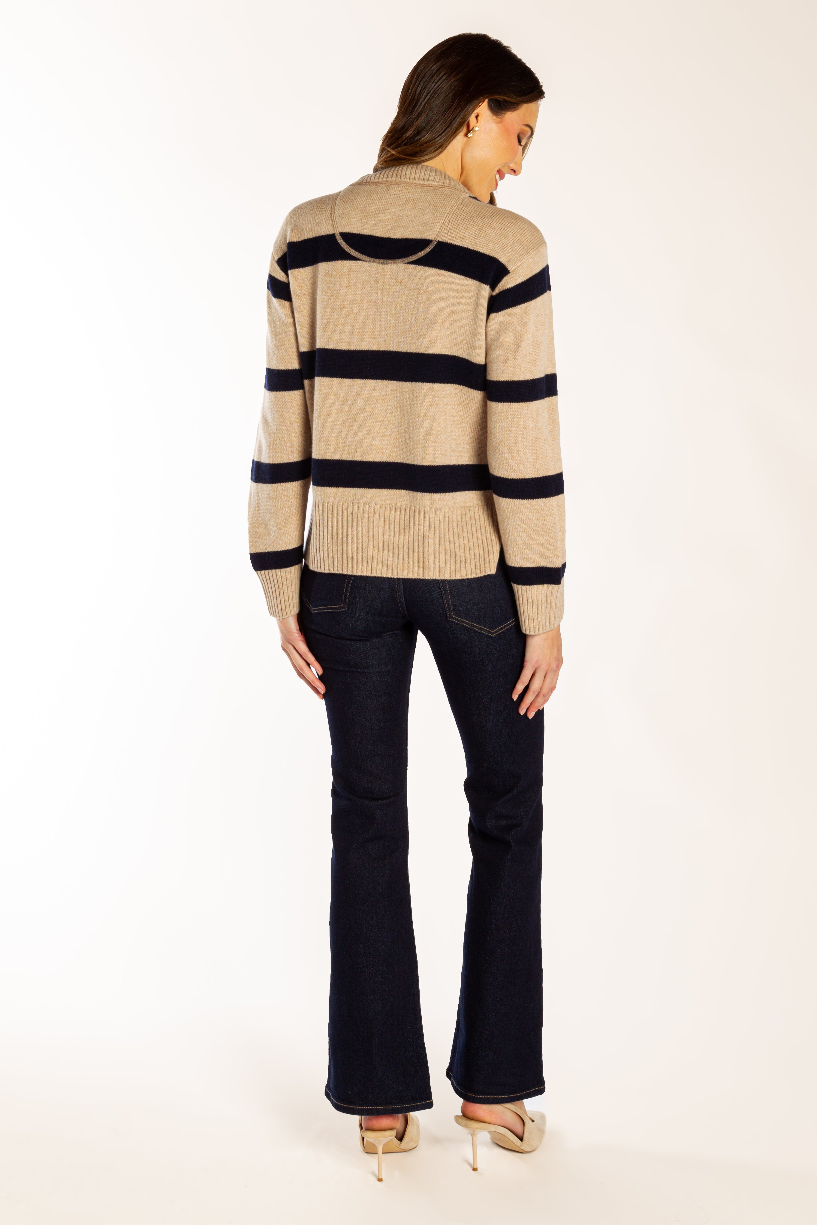 Latte w Navy Stripe Boxy Crew Neck