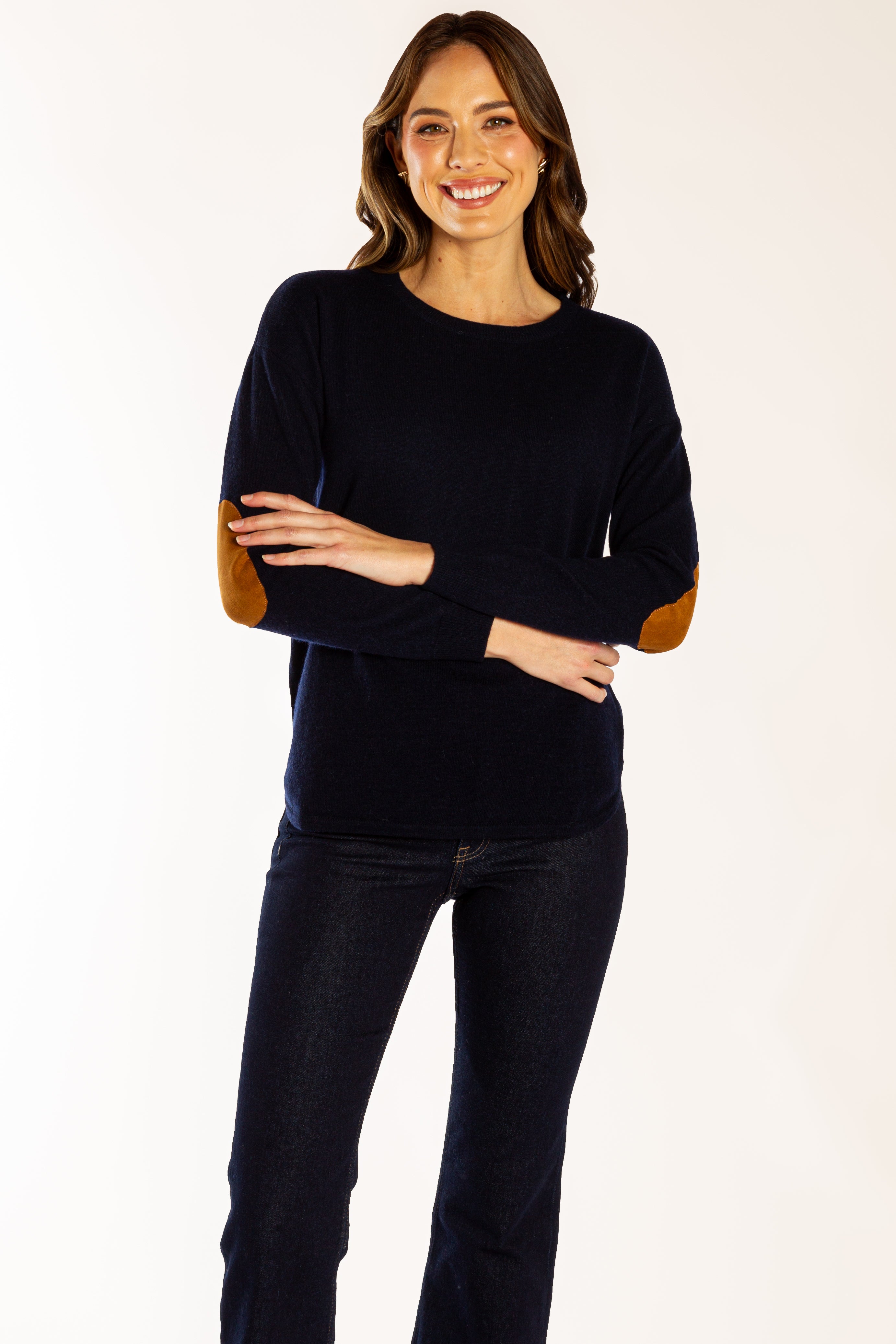 Navy Swing w Tan Suede Elbow Patches