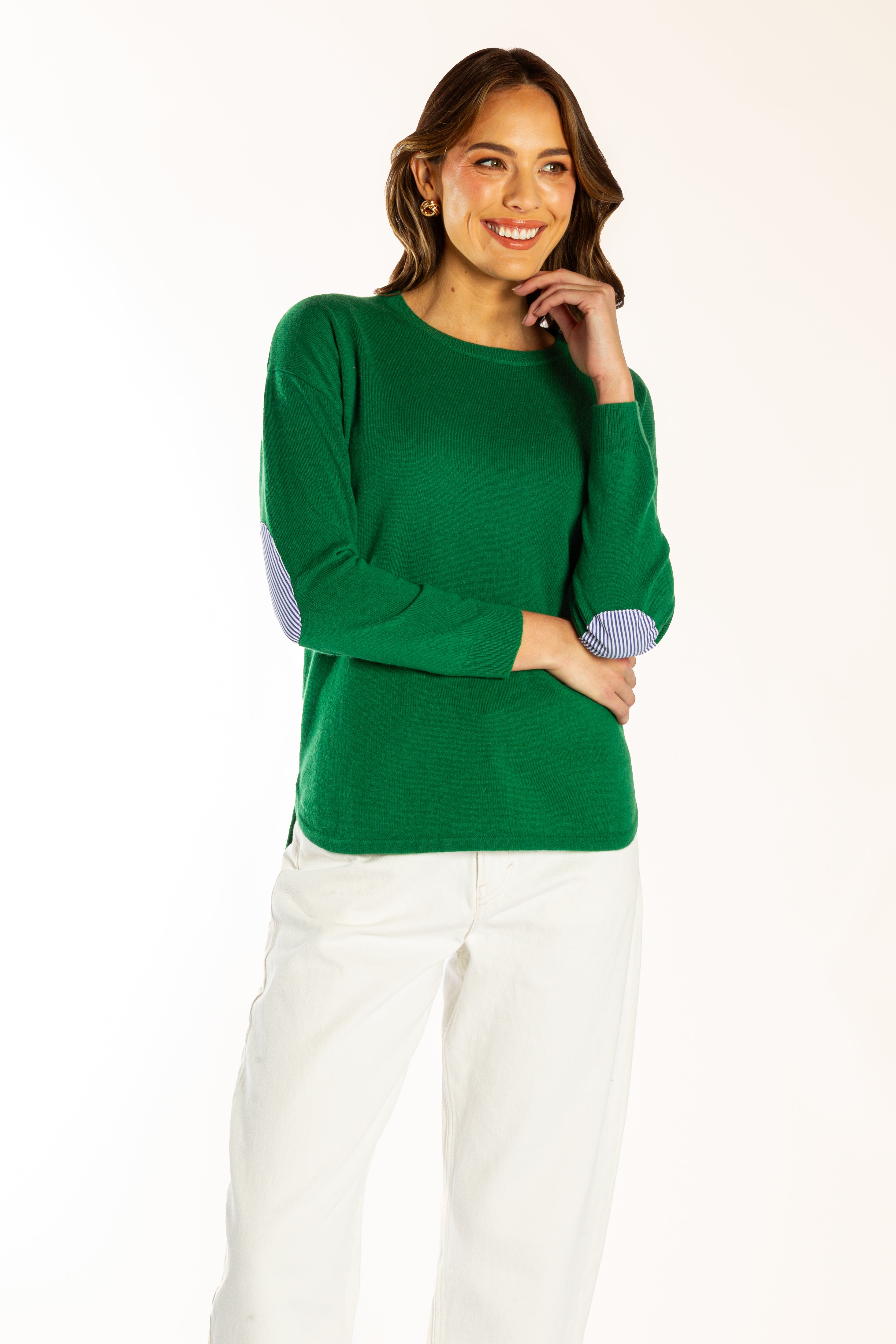 Green Swing w Blue & White Stripe Elbow Patches