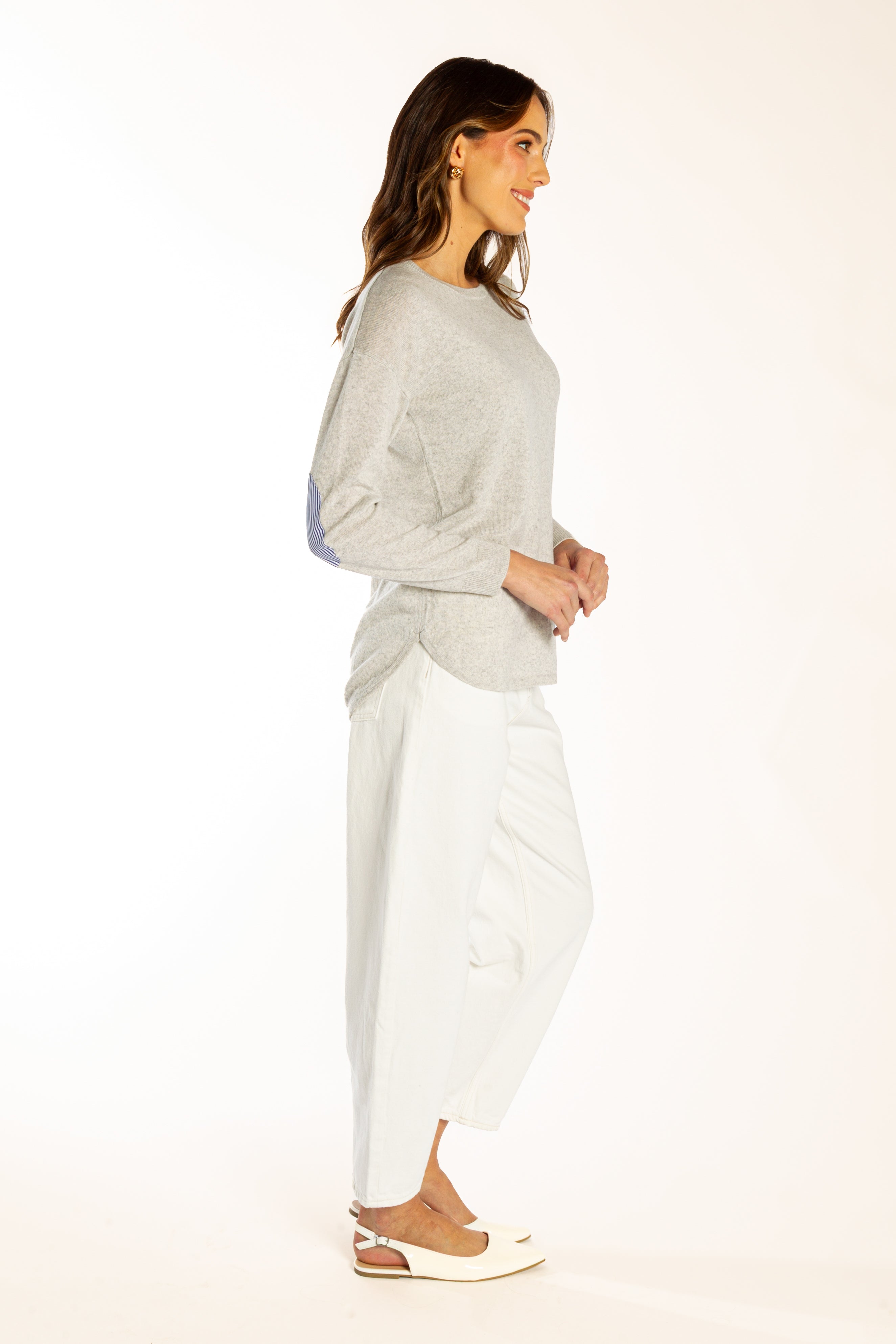 Grey Swing w Blue & White Stripe Elbow Patches