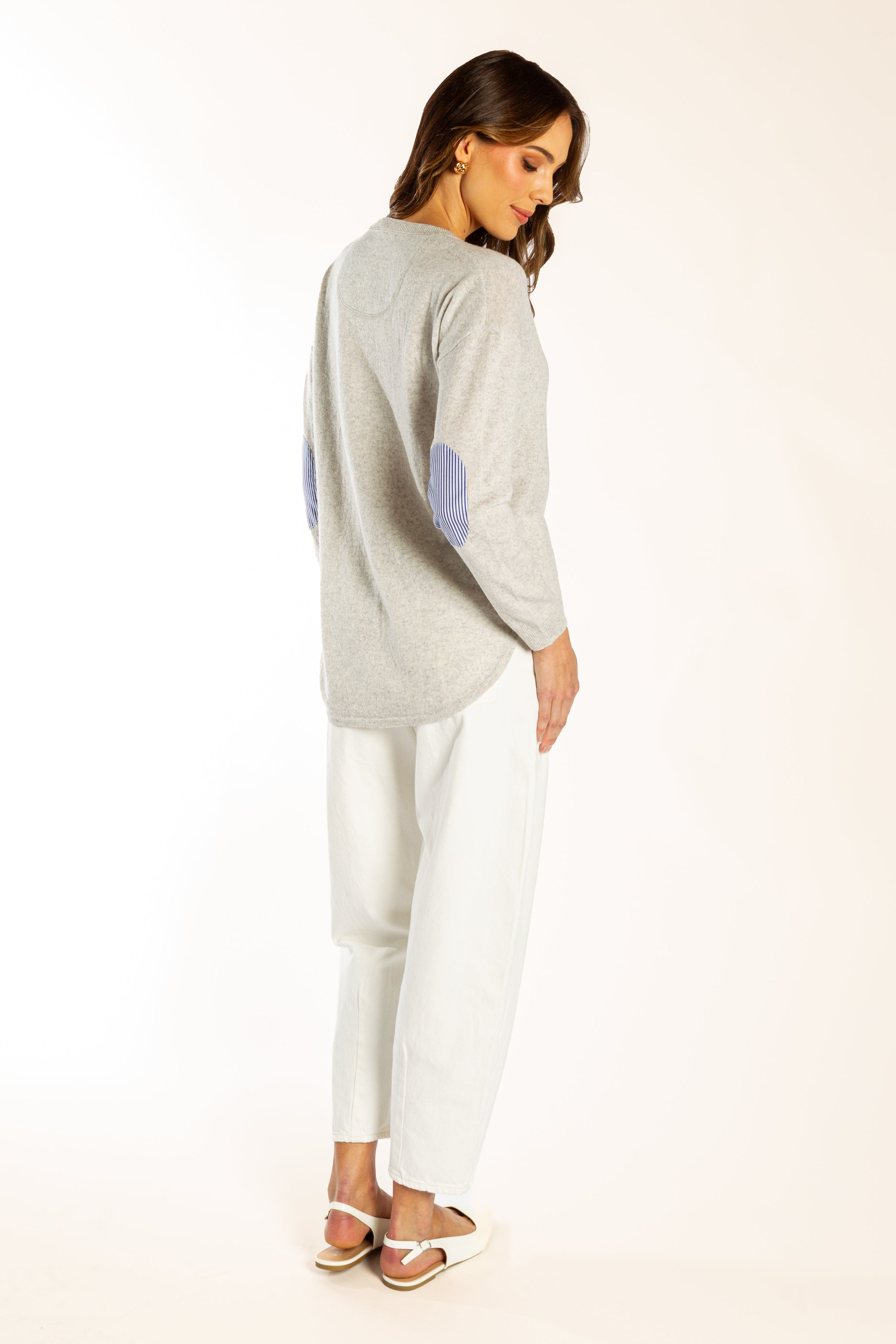 Grey Swing w Blue & White Stripe Elbow Patches