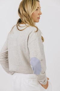 Grey Swing Jumper with Blue and White Stripe Patches