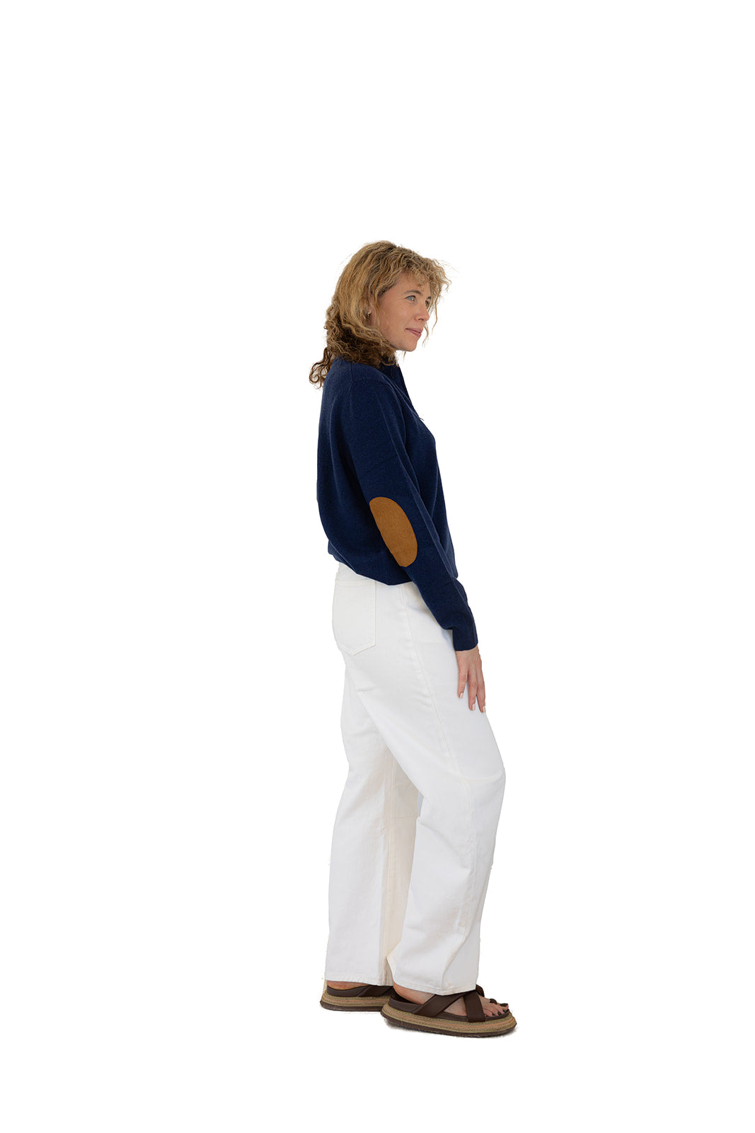Ink Blue Unisex Zip Collar w Tan Elbow Patches