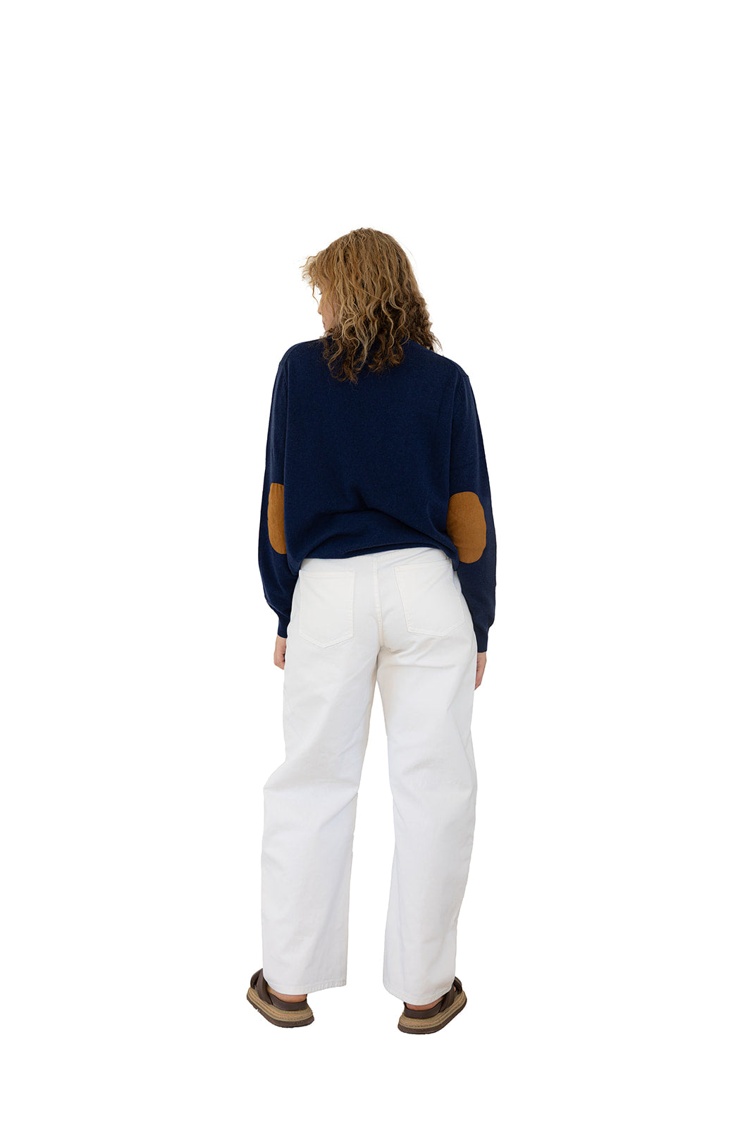 Ink Blue Unisex Zip Collar w Tan Elbow Patches