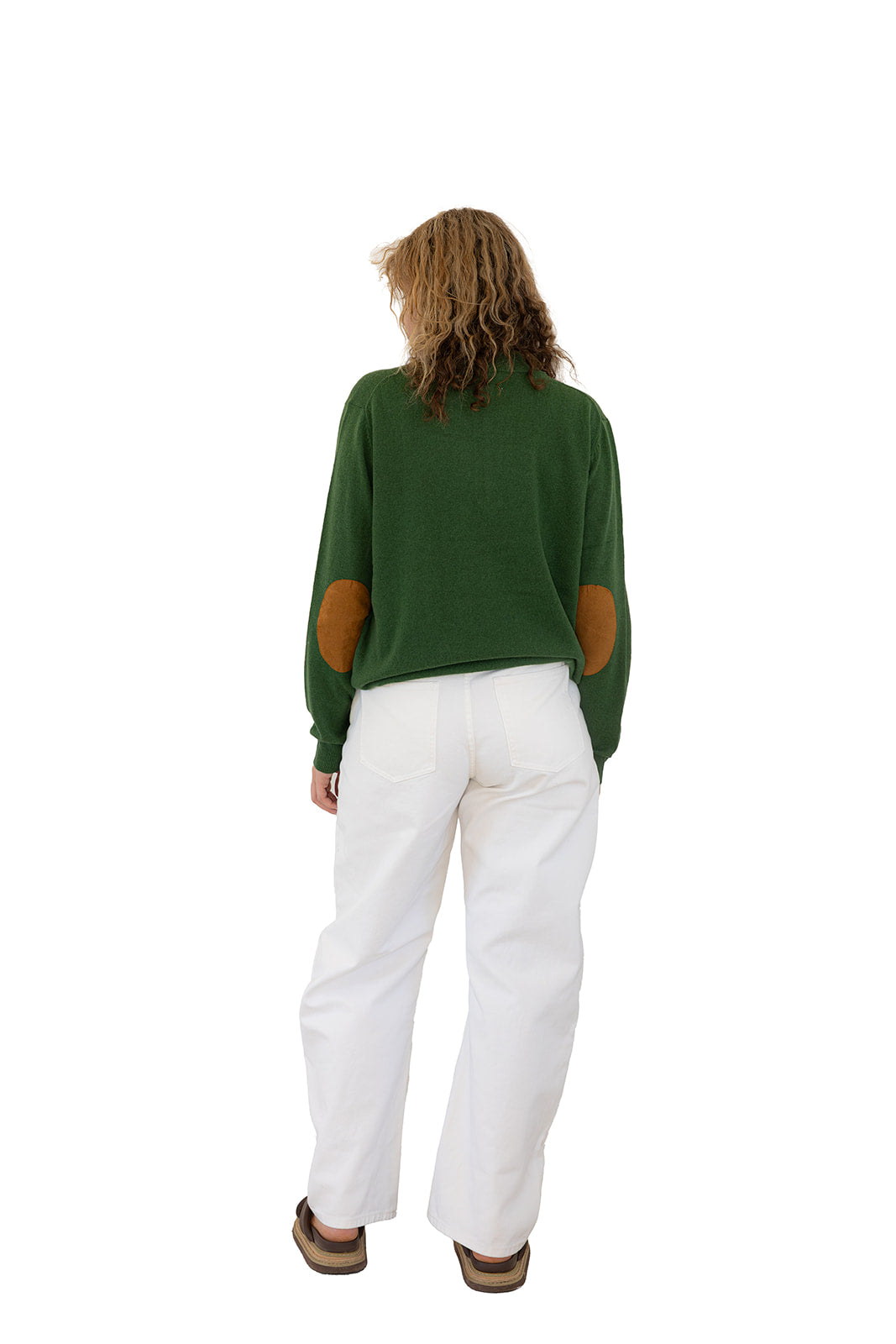 Green Unisex Zip Collar w Tan Elbow Patches