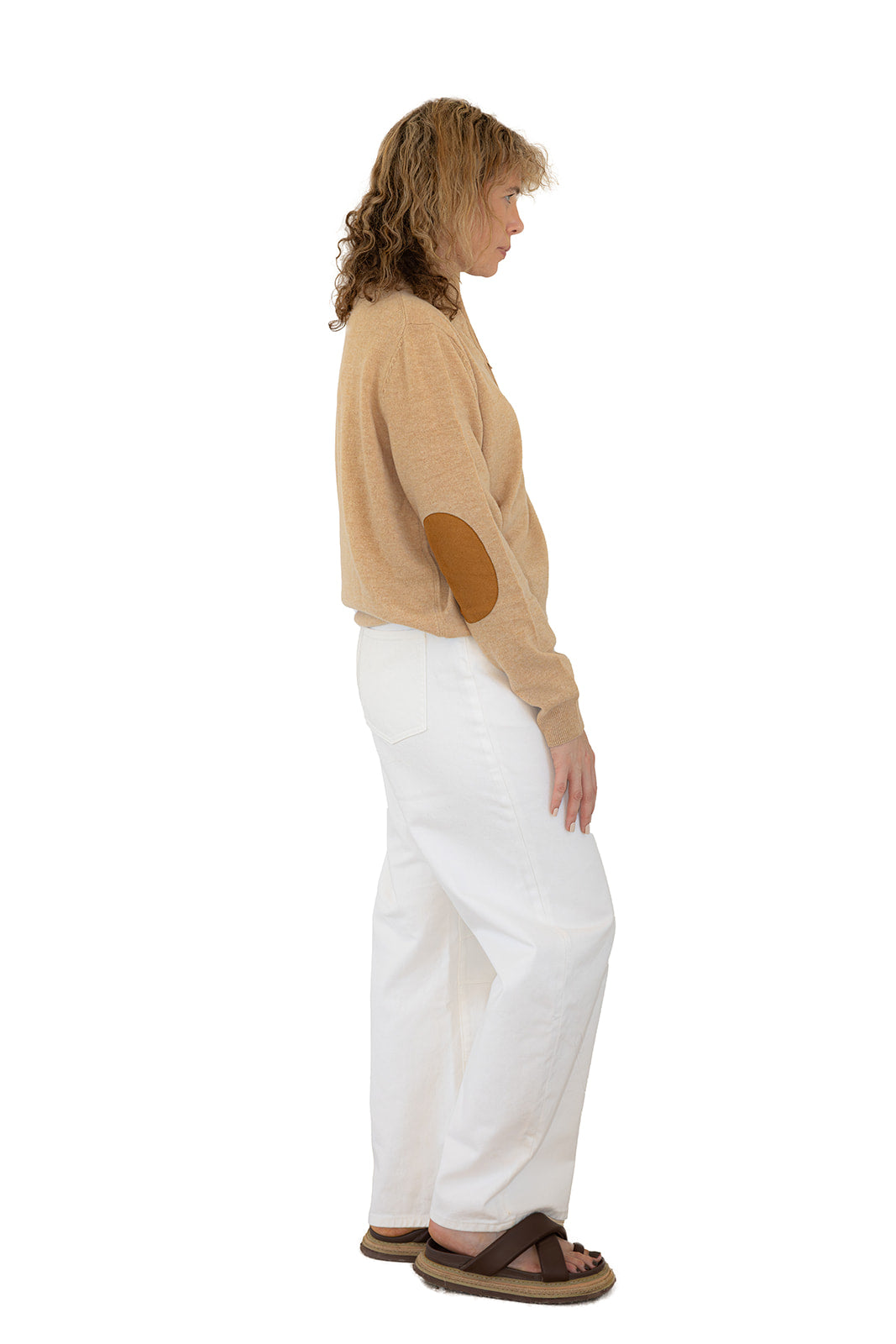 Latte Unisex Zip Collar w Tan Elbow Patches