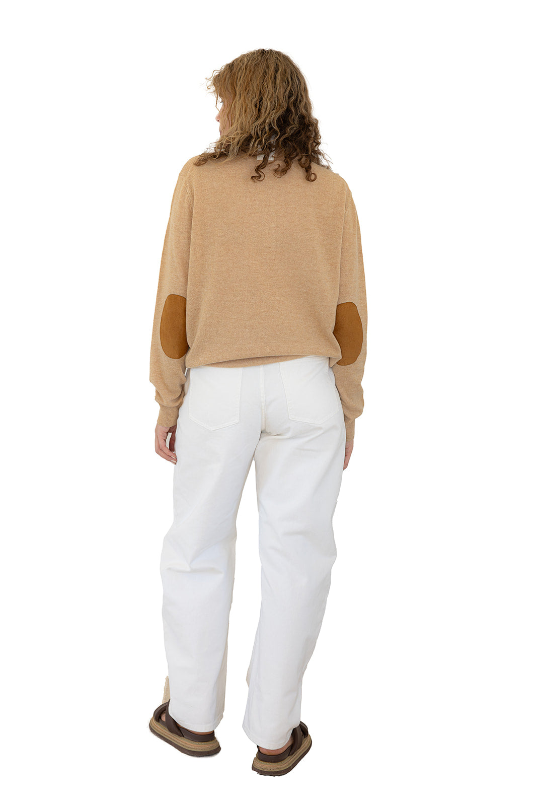 Latte Unisex Zip Collar w Tan Elbow Patches