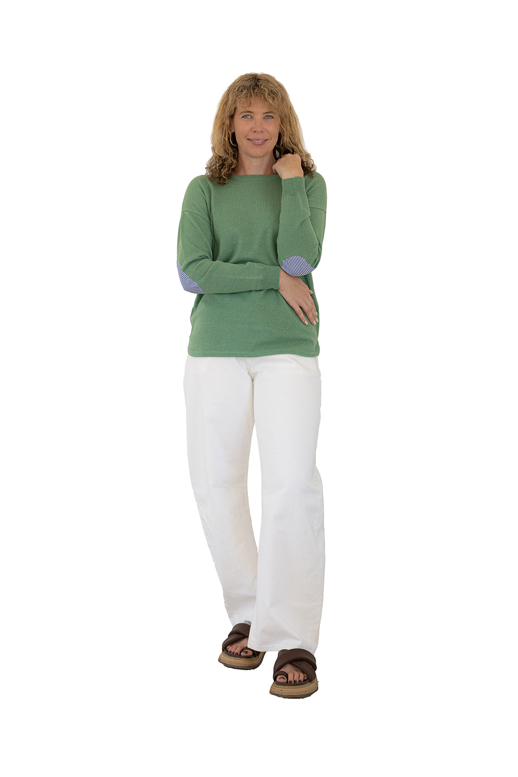 Mint Swing w Blue & White Stripe Elbow Patches