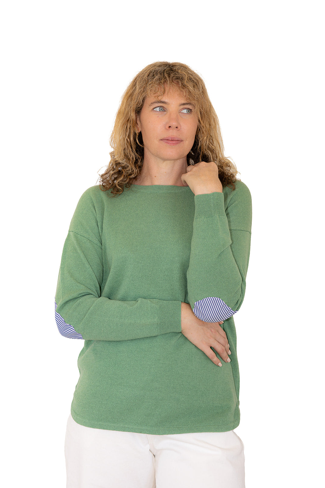 Mint Swing w Blue & White Stripe Elbow Patches