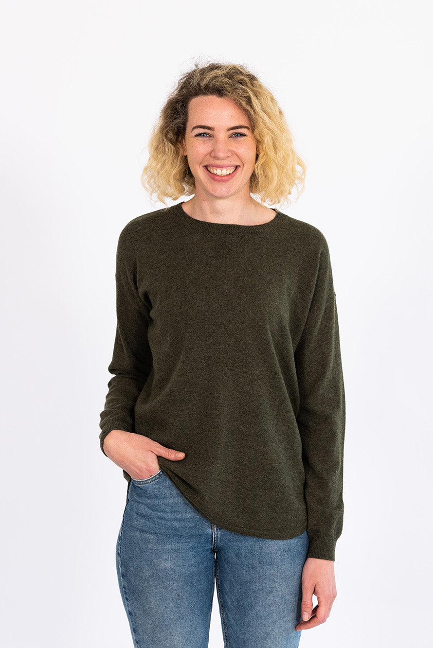 Khaki Swing Jumper with Tan Patches