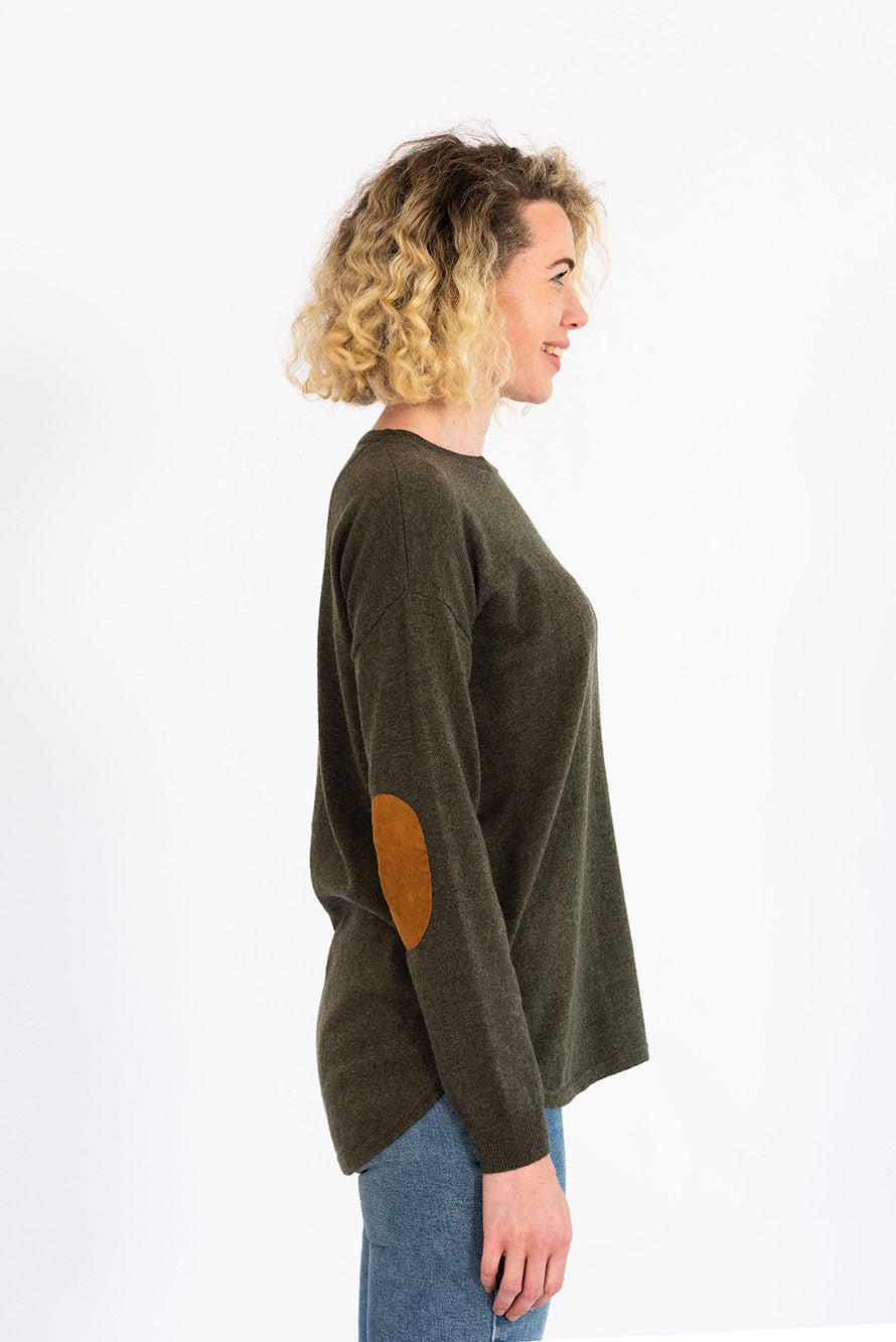 Khaki Swing Jumper with Tan Patches