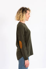 Load image into Gallery viewer, Khaki Swing Jumper with Tan Patches
