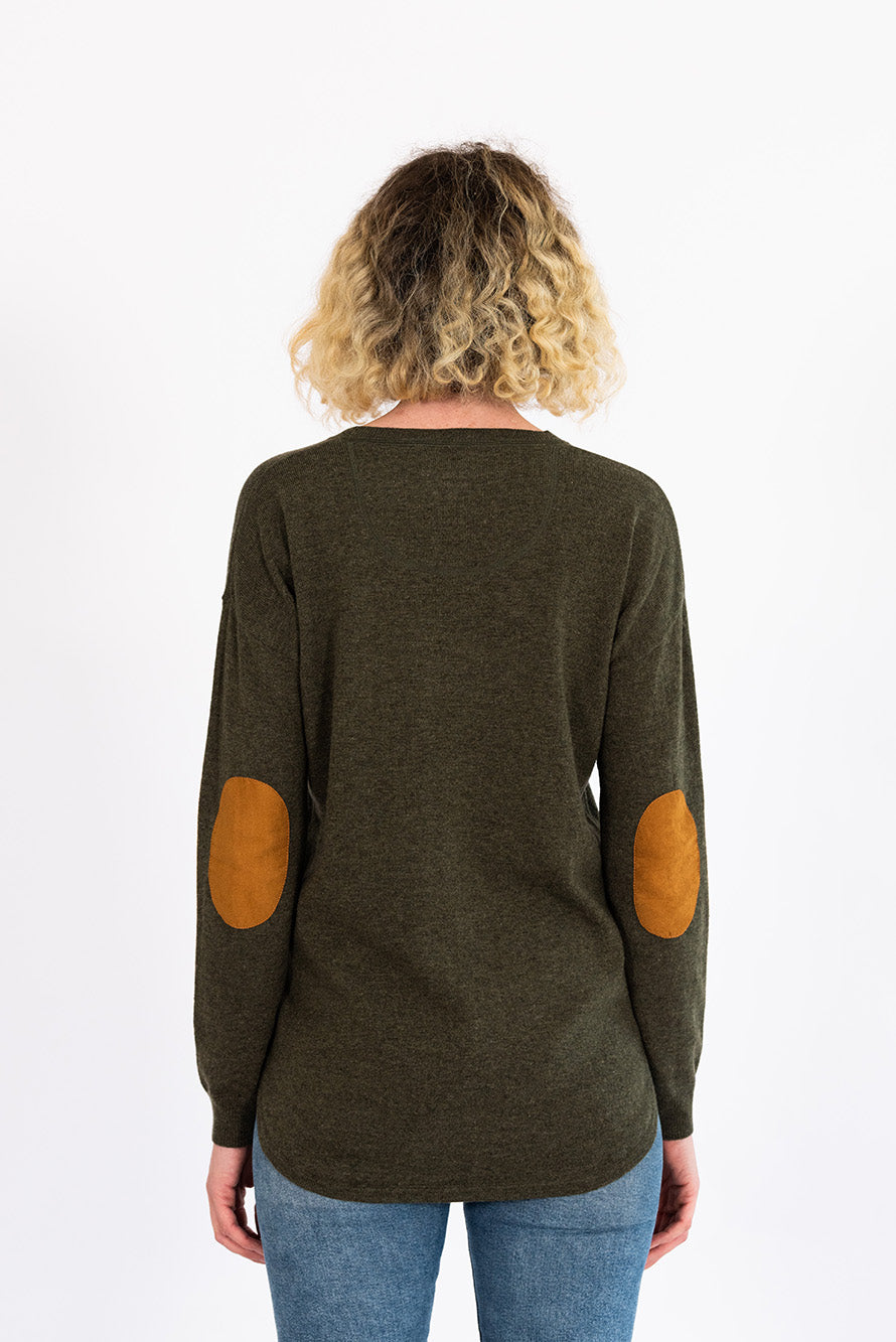 Khaki Swing Jumper with Tan Patches