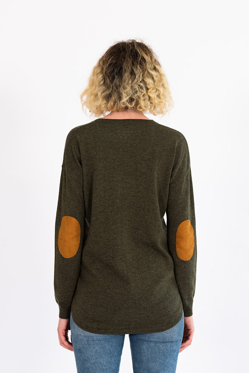 Khaki Swing Jumper with Tan Patches