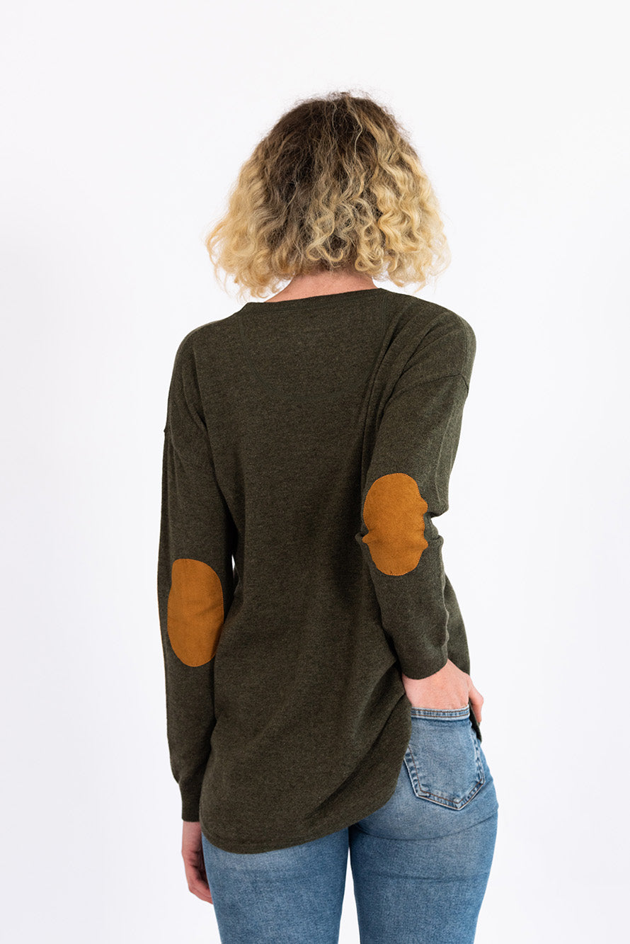 Khaki Swing Jumper with Tan Patches