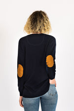 Load image into Gallery viewer, Navy Swing Jumper with Tan Patches
