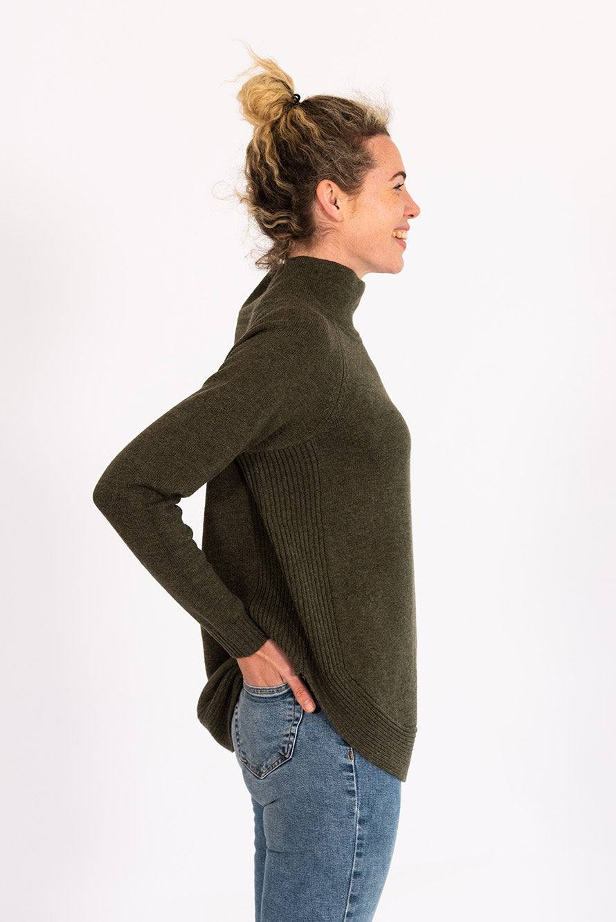 Khaki Funnel Neck Jumper