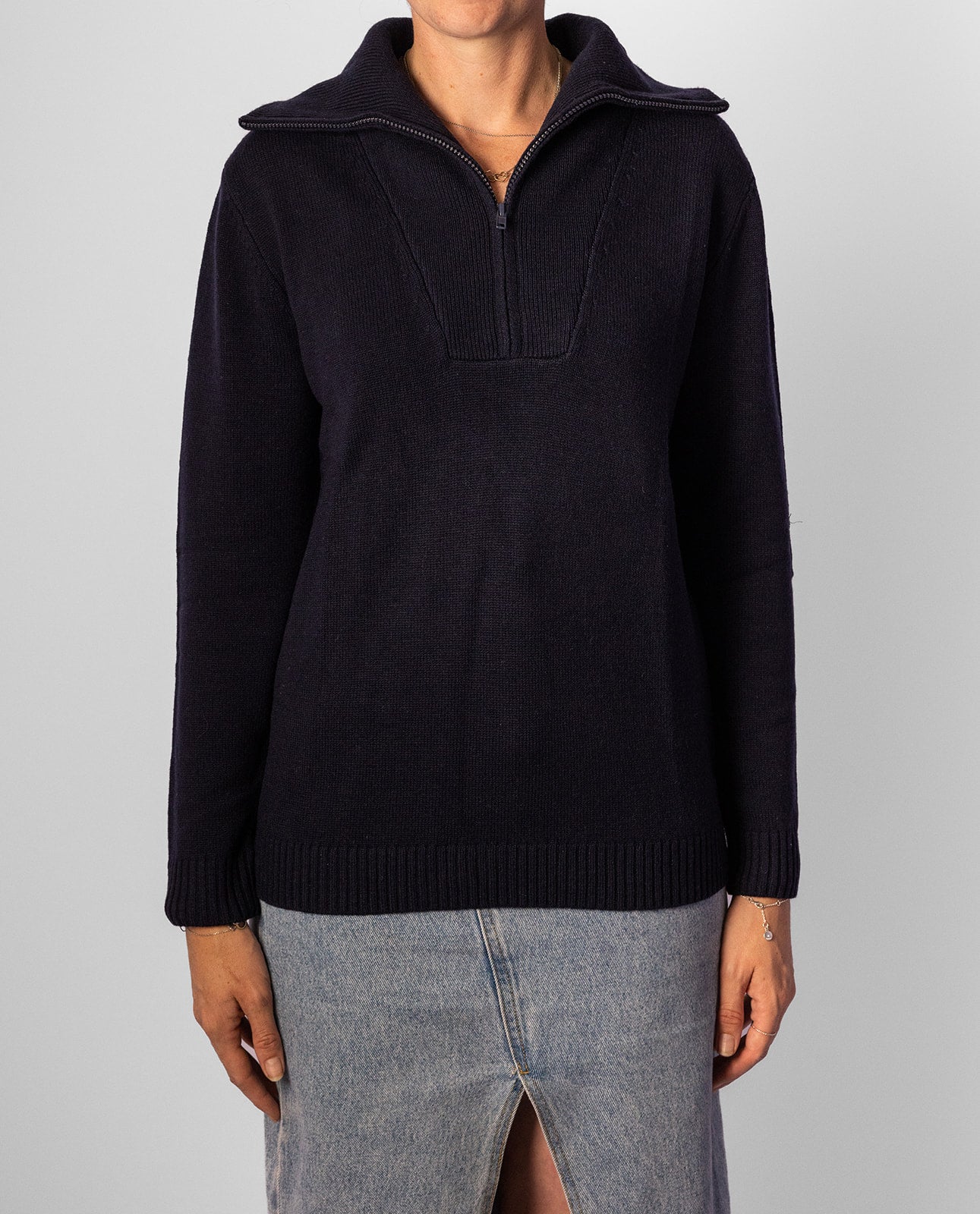 Navy Zip Collar Jumper