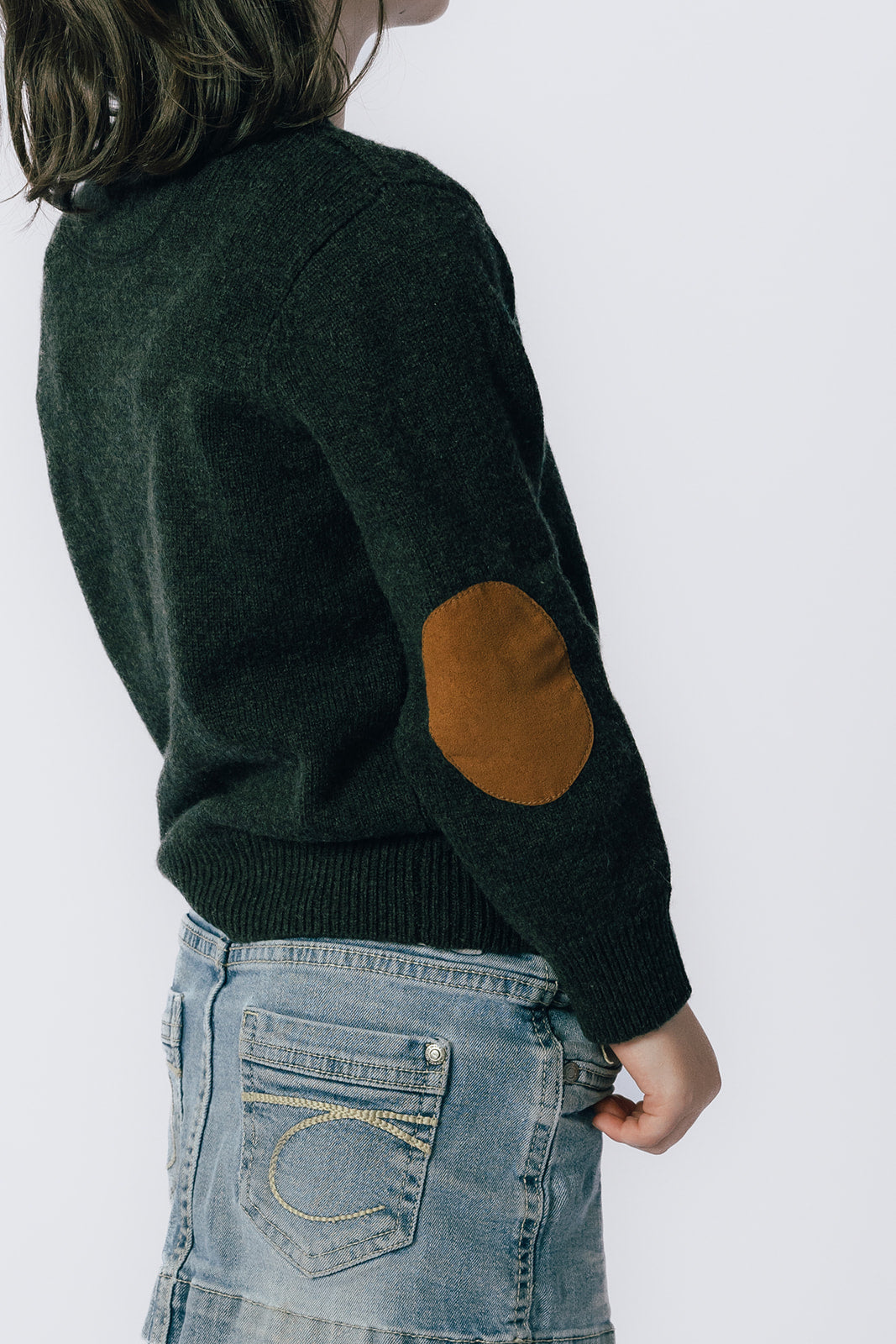 Forest Green Freddie Crew Neck Jumper with Tan Patches