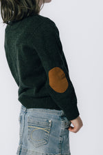 Load image into Gallery viewer, Forest Green Freddie Crew Neck Jumper with Tan Patches
